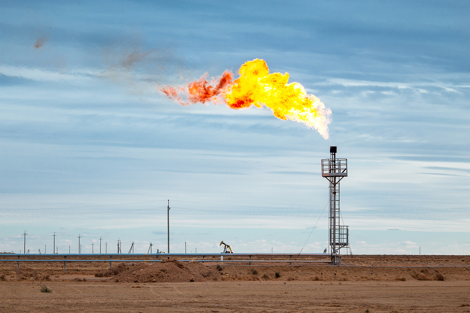 Flare at an oil and gas drilling field.